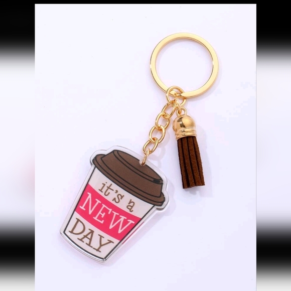 Sassy Wildflower Accessories - "It's a New Day" Coffee Key Chain with Tassle